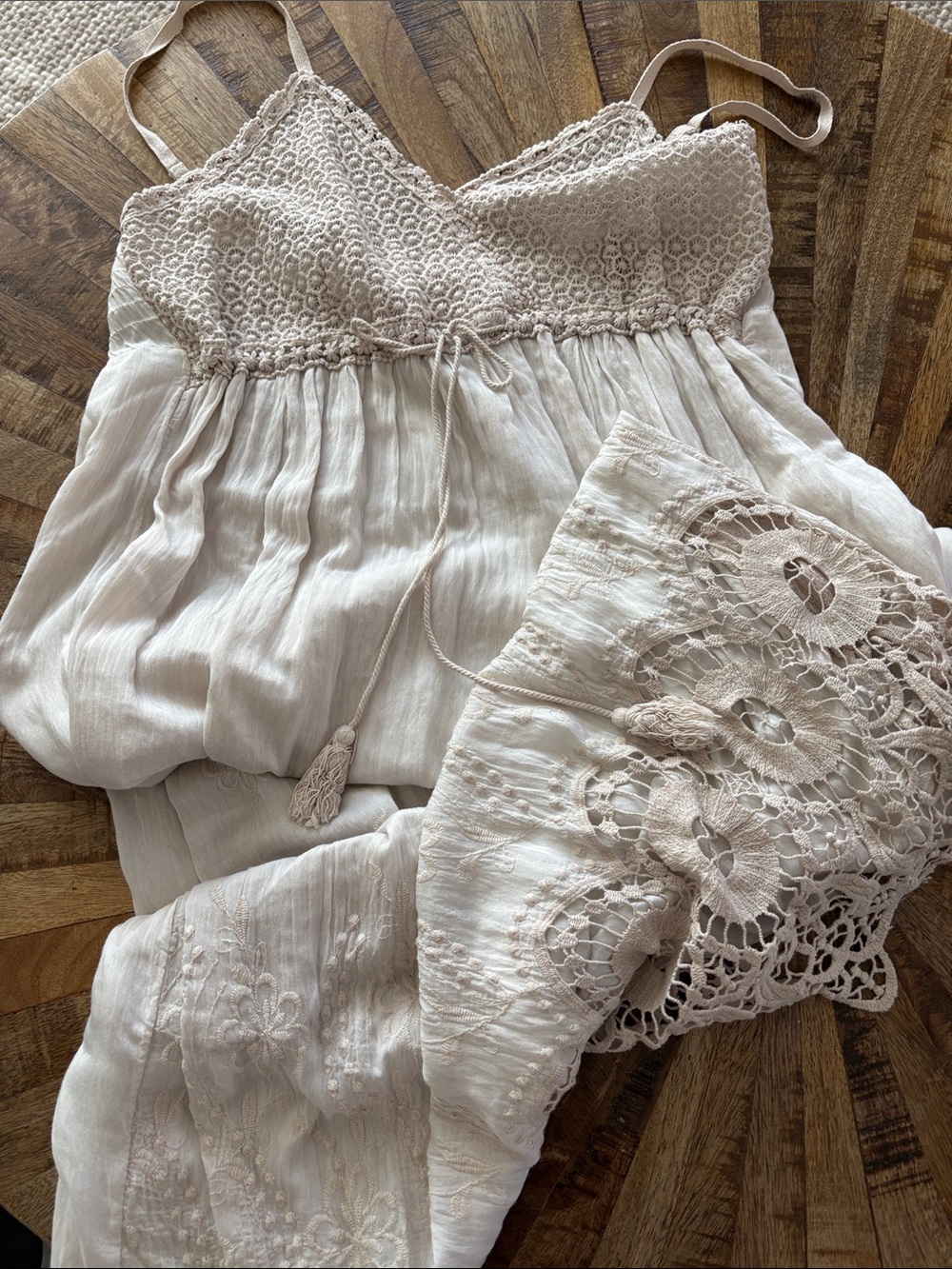 Boho Crochet-Trim Maxi Dress in Cream